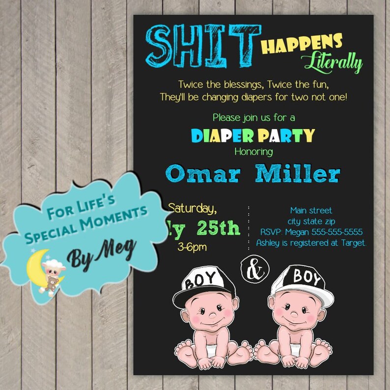 Printable Diaper Party Baby Shower Invitation File It S Twin Boys Invite Or Girls