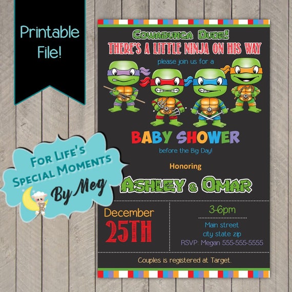 ninja turtle baby shower invitations