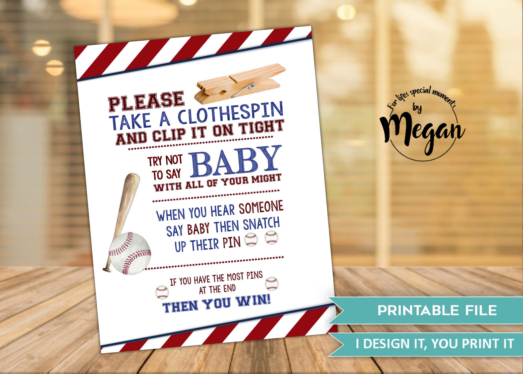 Baseball Baby Shower Games Baby Girl Clothespin Baby Shower | Etsy