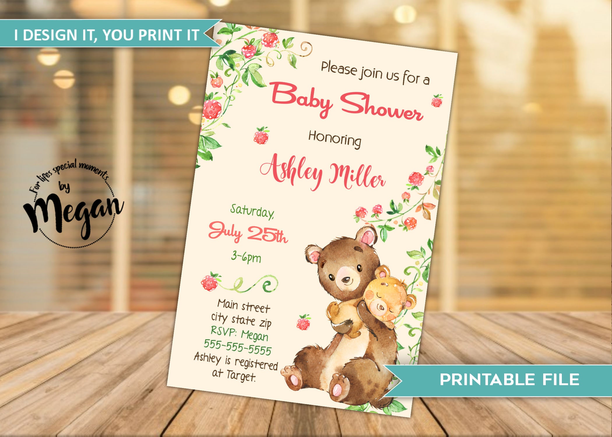 Baby Girl Bear Watercolor Woodland Animals Baby Shower | Etsy