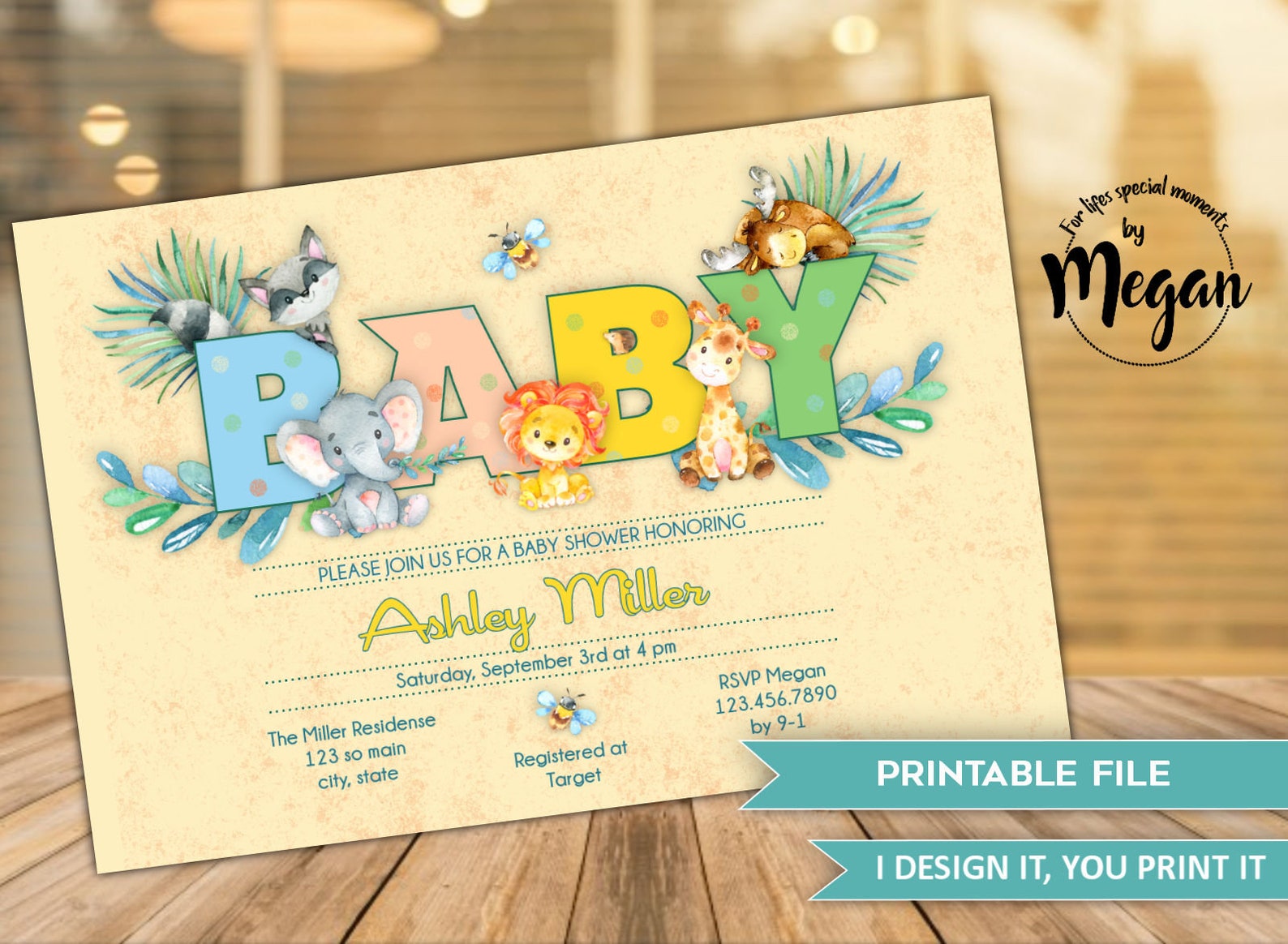 Zoo Animal Baby Shower Invitation Gender Nuetral Custom Baby Etsy