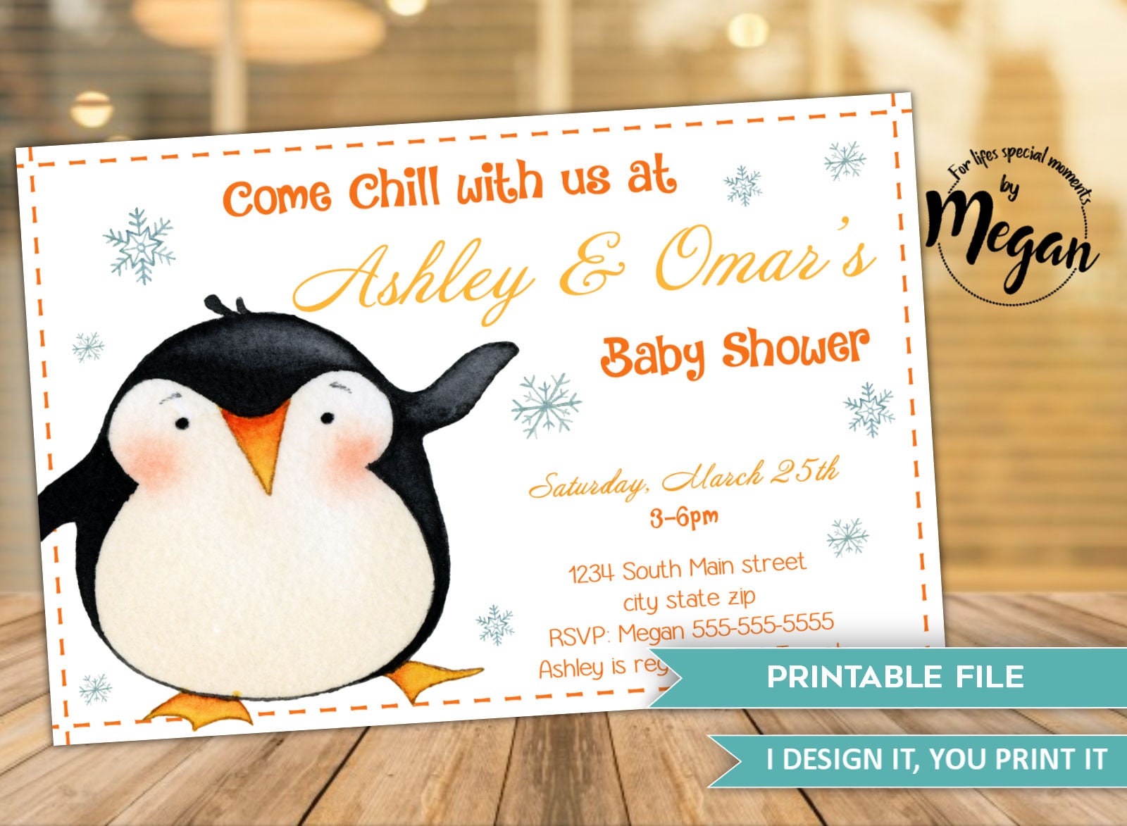 Penguin Baby Shower Invitation Printable file Cute little Etsy