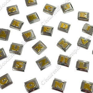 Charme italiano letra dourada 9 mm para pulseira de charme italiano Charme para adicionar e fazer pulseiras modulares de link A-Z Charms que você escolher