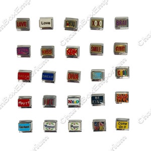 Words Love Italian Charms Your Choice 9mm for Italian Charm Bracelet Charm for adding and Making Link Modular Bracelets Charms You Choose