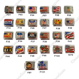 US Flags Patriotic Italian Charms Choice of 9mm Charms for Italian Charm Bracelets Adding to or Making new Link Modular Bracelets and Charms