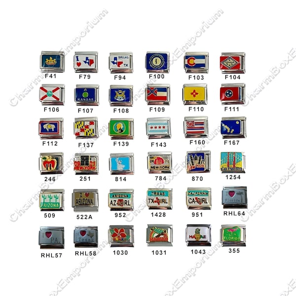 US States Italian Charms Choice of 9mm Charms for Italian Charm Bracelets Adding to or Making new Link Modular Bracelets and Charms