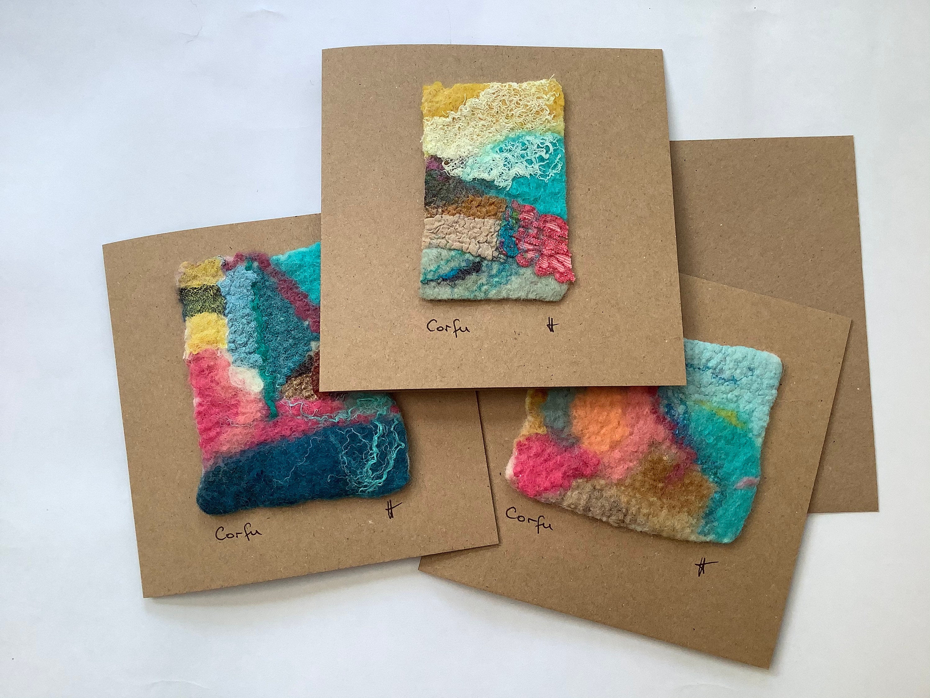 3 Card Collection, Contemporary Felt on Blank Card/matching Envelopes