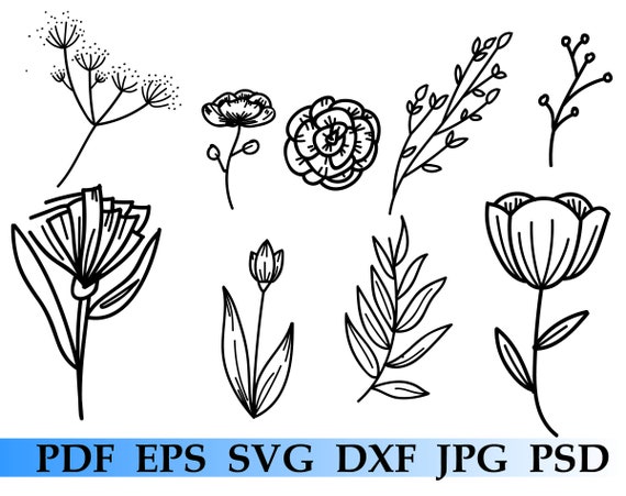 Download Leaves Floral Rose Svg Cricut Hand Drawn Leaves Svg Cut Etsy
