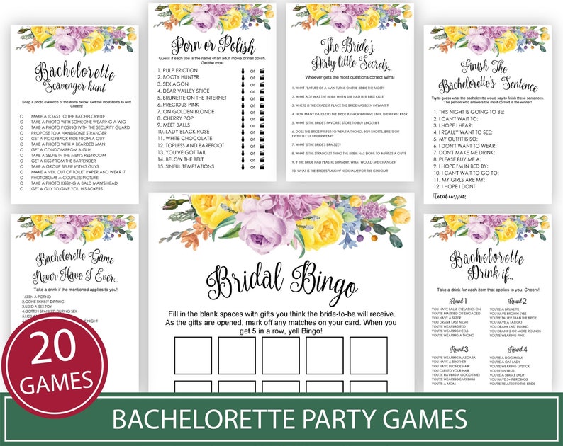 Modern Bridal Shower Games Bundle. Bridal BINGO. Would She Rather.  Bachelorette Party Games . Whats On Your Phone. Scavenger Hunt Games