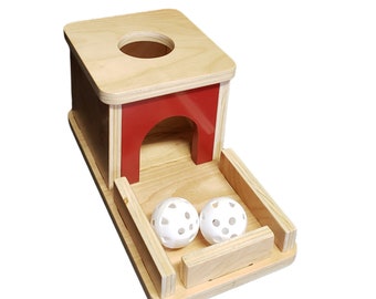 Montessori Object Permanence Box with Tray and Ball - Early Childhood, Infants Learning Wooden Toys (OP102)