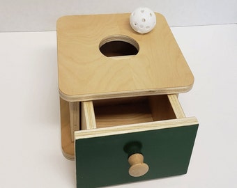 Montessori Imbucare Box with Ball and Drawer - Infants Montessori Object Permanence Box - Early Education (OP101)