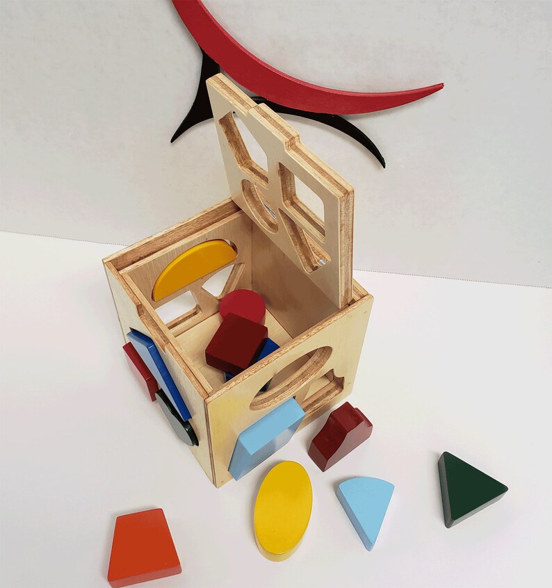 Montessori Wooden Geometric Shapes Sorting Cube 13 Shapes Etsy