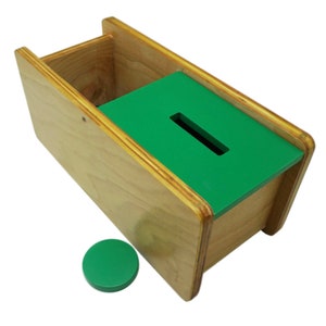 Montessori Imbucare Box with Flip Lid 1 Slot and Coin Montessori Infants Toys Object Permanence Box IB104 image 3