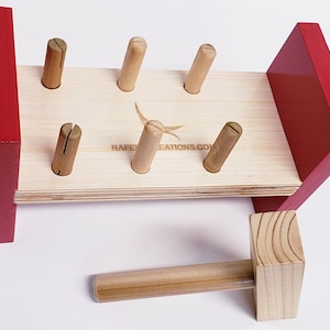 Wooden Hammer Peg Pounding Bench Wooden Mallet, Object Permanence, Kids Wooden Toys HP101 image 1