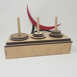 Tower Of Hanoi Wooden Puzzle - 9 Rings Brain Teaser Game In Premium Rosewood