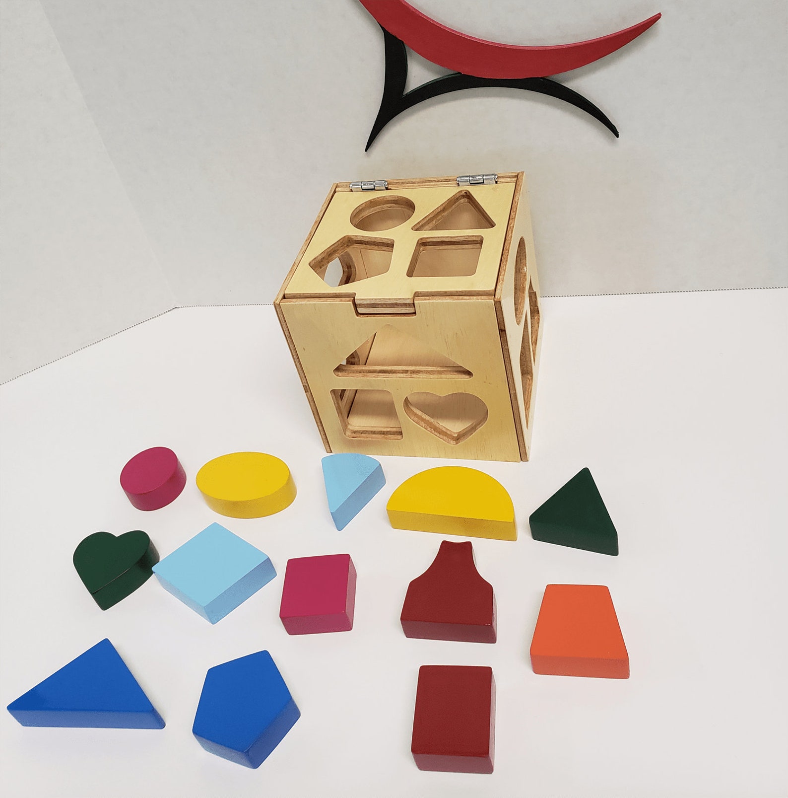 Montessori Wooden Geometric Shapes Sorting Cube 13 Shapes Etsy