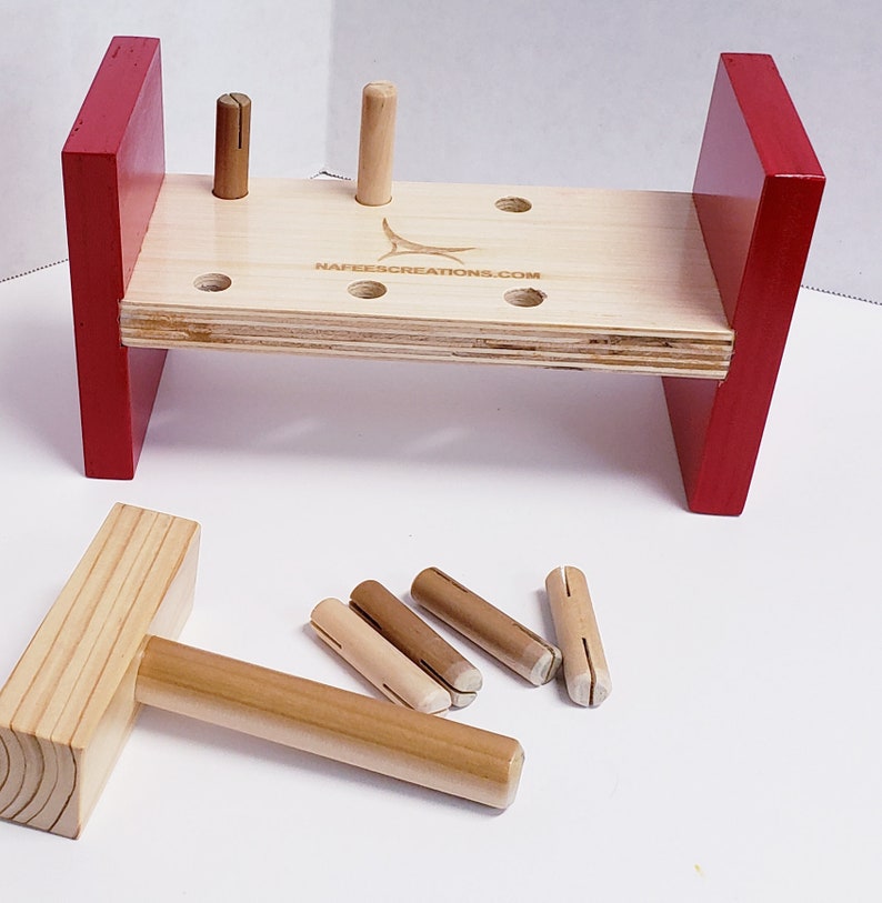 Wooden Hammer Peg Pounding Bench Wooden Mallet, Object Permanence, Kids Wooden Toys HP101 image 3