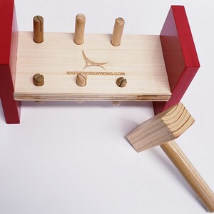 Wooden Hammer Peg Pounding Bench Wooden Mallet, Object Permanence, Kids Wooden Toys HP101 image 5