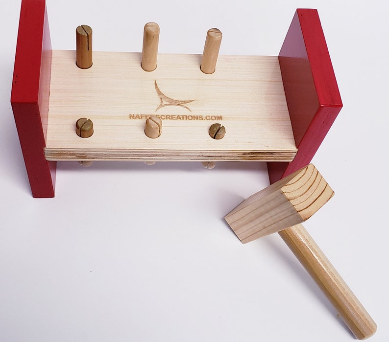 Wooden Hammer Peg Pounding Bench Wooden Mallet, Object Permanence, Kids Wooden Toys HP101 image 5