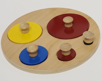 Montessori Wooden 5 Circle Shapes Puzzle Sorter - Montessori Shapes and Size Activity - Early Educational Toys - SS105