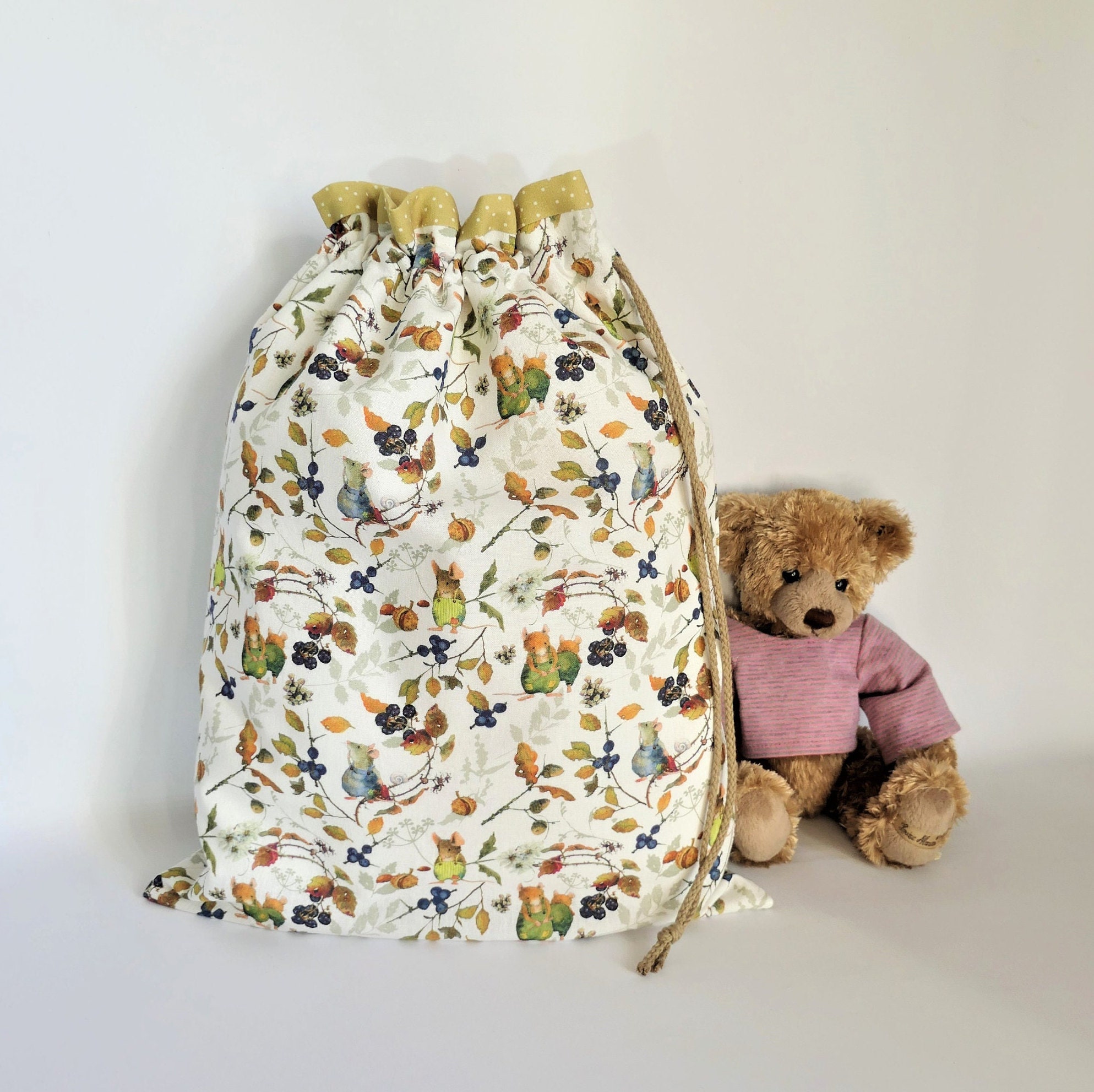 Sac Pochon - Pochon en Tissu Sac Fourre Tout Multi Usages Doudou Jouet Pyjama Bébé Enfants Zéro Déch