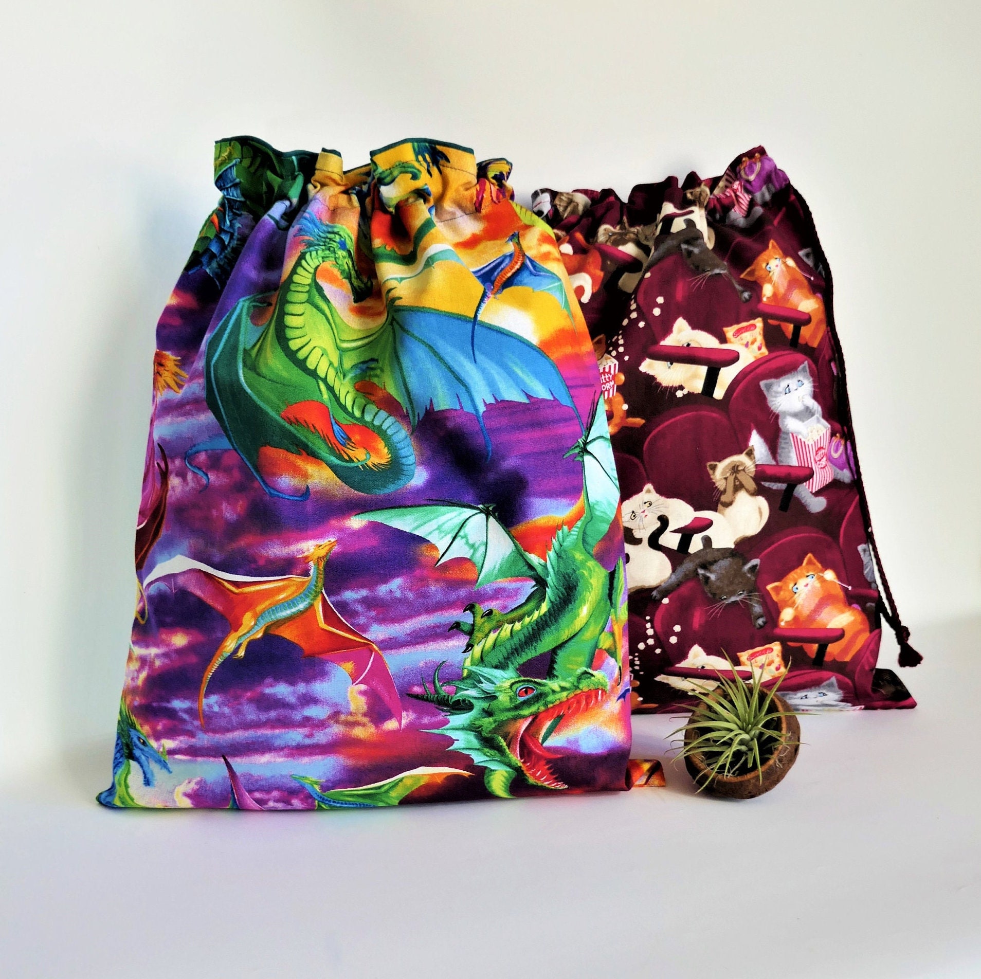 Pochons - Sacs Pochons Pochons en Tissu Fourre Tout Multi Usages Motifs Chats Dragons Pochon Enfants