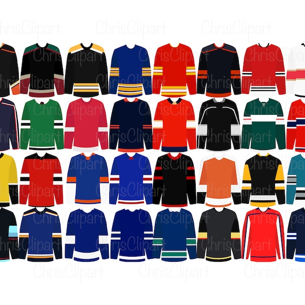 Bundle of 32 Hockey Jersey Clipart Graphics | SVG, PNG, JPG Formats | Hockey Sublimation, Cricut, Graphics for Crafts, Decor, and More!