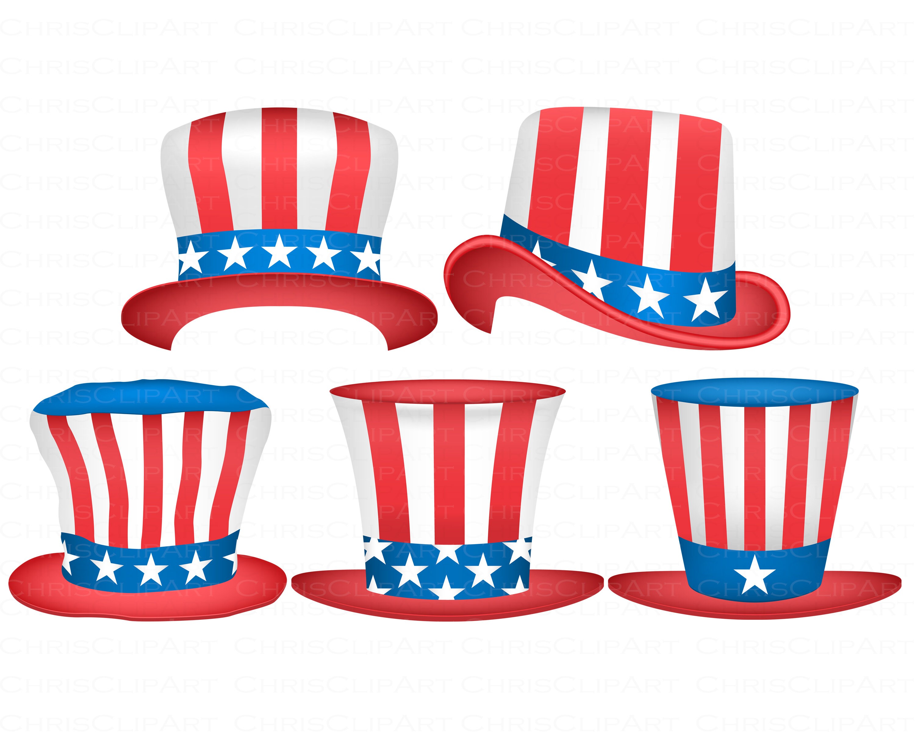Uncle Sam Hat Bundle USA Top Hats 4th of July Clipart USA - Etsy