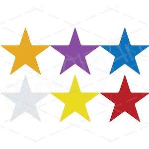Star Clipart Bundle SVG PNG | Red Blue Purple Gold Silver Yellow Stars | Solid Color Printable Cricut Set