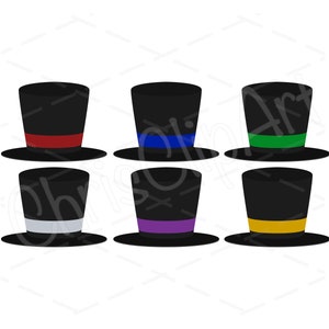 Sombrero de copa SVG PNG JPG - Paquete de seis colores - Imágenes prediseñadas de muñeco de nieve - Cricut de muñeco de nieve - Sublimación de sombrero de copa de muñeco de nieve - Gráfico de sombrero de copa