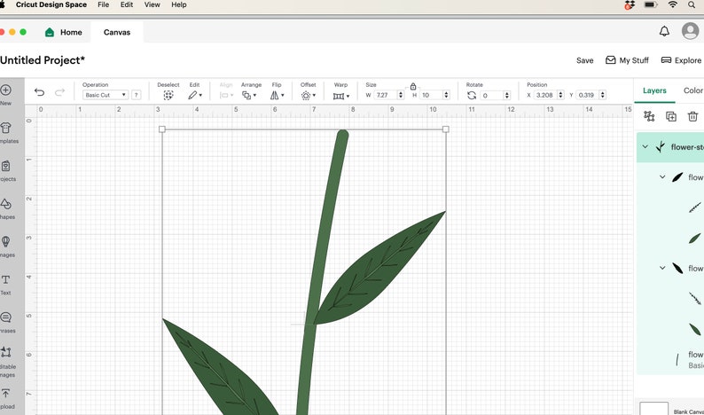Puede incluir: Un dise&ntilde;o digital de un tallo de flor verde con dos hojas. El dise&ntilde;o est&aacute; sobre un fondo de cuadr&iacute;cula.