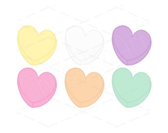 Conversation Hearts SVG PNG JPG - Bundle of 6 - Blank Candy Heart Cricut - Valentine's Heart Clipart - Blank Heart Sublimation
