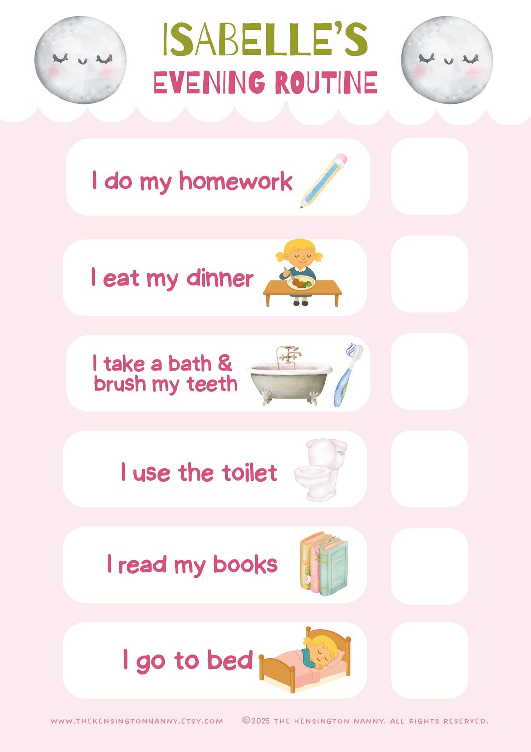 Evening Routine Workshee Customisable EVENING Routine.chart A4 - Velcro Attached Stars, Easy to ...