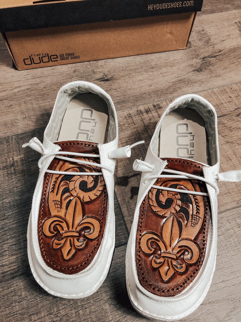 Customized Hey Dude Shoes Tooled Leather Hey Dudes Etsy