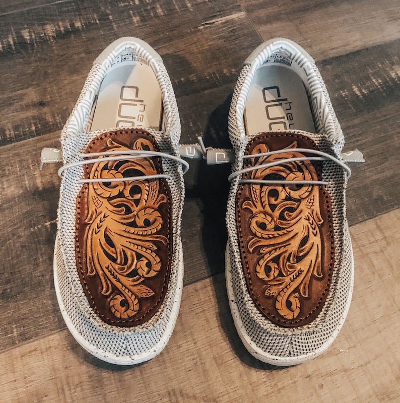 Customized Hey Dude Shoes Tooled Leather Hey Dudes | Etsy