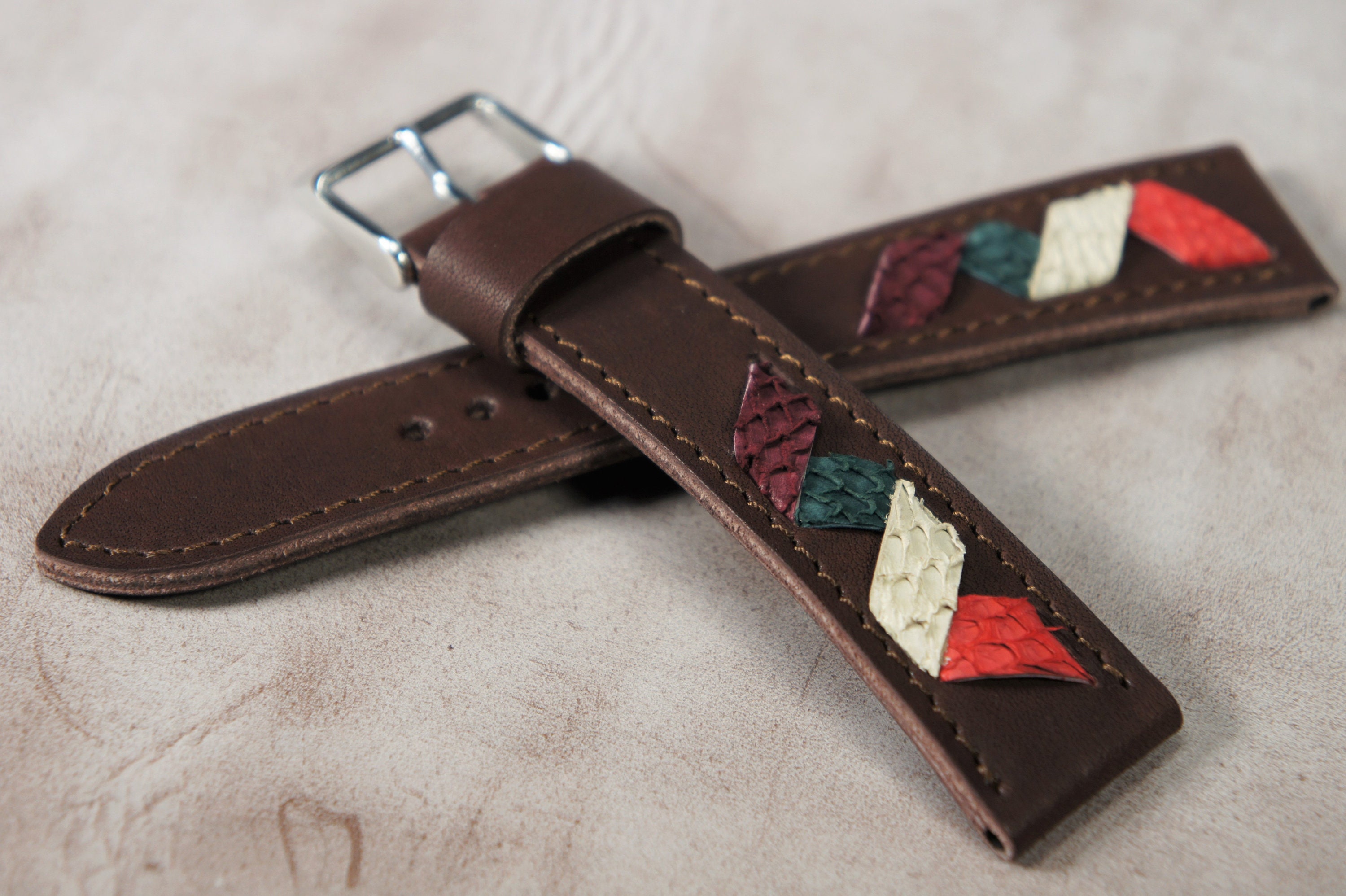 Watch Straps Exotic Salmon Leather Custom Stitch Watch Etsy