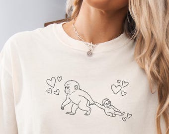 Minimalist Punch the Monkey T-Shirt, Baby Japanese Monkey Line Art Tee, Viral Zoo Monkey, Monkey Comfort Colors Shirt, Aesthetic Animal Gift