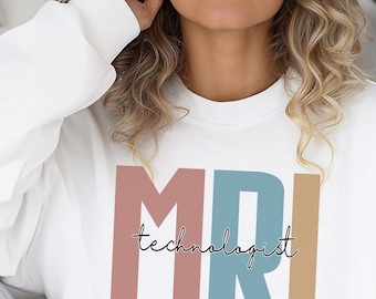 MRI Technologist Sweatshirt, Colorful MRI Text Crewneck, Cozy Retro Medical Imaging Shirt, Unisex Heavy Blend Pullover, Healthcare Gift
