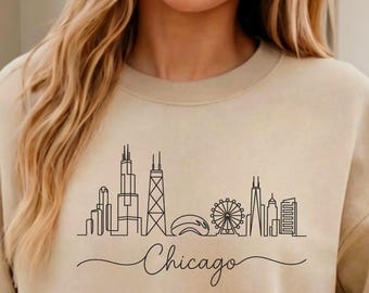 Chicago-sweater, Chicago Skyline Shirt, Chicago Lover Gift, Vintage Chicago Shirt, Chicago Travel Gift, Vakantie Shirt, Minimalistisch