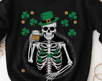 St Patrick's Day Skeleton Lucky Sweatshirt, Lucky Drinking Sweatshirt, St Patricks Day Shirt, Shamrock Shirt, Funny Irish American Gift