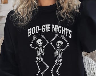 Tanzendes Skelett 90er Jahre Vintage Style Sweatshirt, Retro Y2k Skelett Shirt, Schädel lustiges Shirt, tanzende Liebhaber Shirt, Gag Tees, Boo-Gie Nights