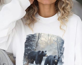 Retro Black Bears Winter Scene Sweatshirt, Nineties 90s Vintage Black Bears, Unisex Crewneck Sweatshirt, Nature Lover Gift, Wildlife Shirt