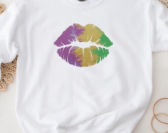 Sudadera con labios de Mardi Gras, disfraz de Mardi Gras para mujer, sudadera de Martes de Carnaval, carnaval de Mardi Gras, camiseta de Nueva Orleans, regalo de Mardi Gras