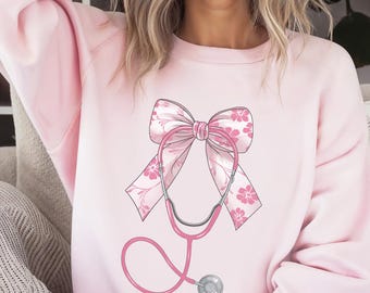 Nurse Pink Coquette Sweatshirt, Stethoscope Bow Shirt, Gift for Nurse, Healthcare Shirt, Nurse Appreciation Gift, Nurse Graduation Gift
