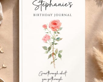 Birth Month Flower Journal Personalized, Custom Name Birthday Notebook, Watercolor Floral Keepsake Gift, Personal Note Cover, Birthday Gift