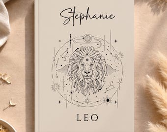 Custom Zodiac Journal Personalized, Celestial Astrology Notebook, Custom Name Hardcover Journal, Star Sign Gift, Birthday Gift for Her