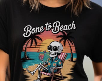 Summerween Halloween Beach T-Shirt, Summer Halloween Shirt, Hot Ghoul Summer Tshirt, Summer Vibes Tee, Summer Outfits, Skeleton Beach Shirt