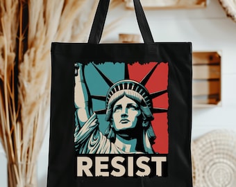 Statue of Liberty Resist Tote Bag, Cotton Canvas Activist Bag with Reinforced Handles, Reusable Protest Tote, Political Gift, Book Lover