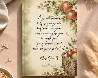 Personalized Teacher Appreciation Journal Gift, Custom Teacher Notebook, Thank You Gift for Teacher, Apple Blossoms Journal, Teacher Gift
