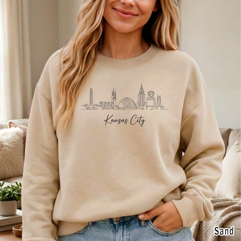 Kansas City Sweatshirt, Kansas City Skyline Shirt, Kansas City Lover Gift, Kansas City Travel Gift, Kansas City Vacation Shirt, Minimalist image 1